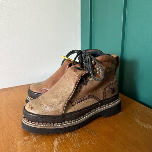 Georgia Boot Women’s Distressed Brown Metatarsal Guard Flap Steel Toe Lace-up Wo - Picture 2 of 15